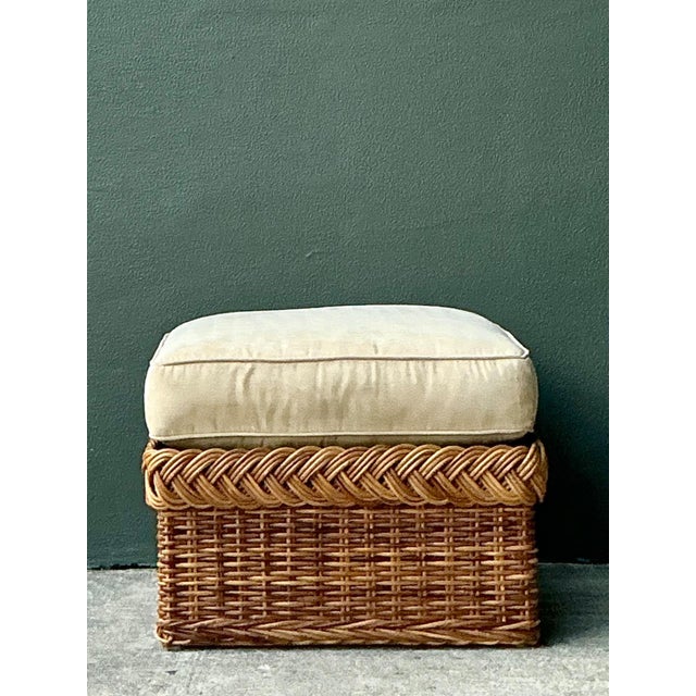 Late 20th Century Vintage Braided Rattan Ottoman For Sale - Image 5 of 16