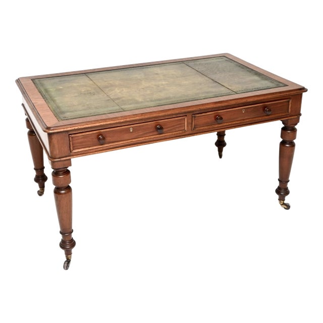 Large Antique Victorian Leather Top Writing Table, 1840 For Sale