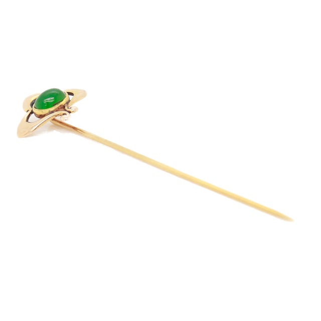 Antique Art Nouveau 14k Gold & Jade Green Glass Stickpin For Sale - Image 9 of 12