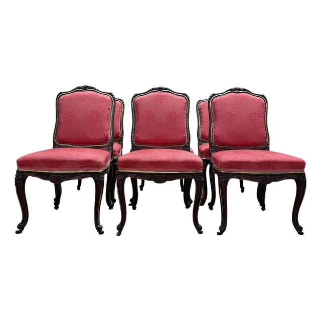 Louis XV Style Chairs in Walnut and Brass, Set of 6 For Sale