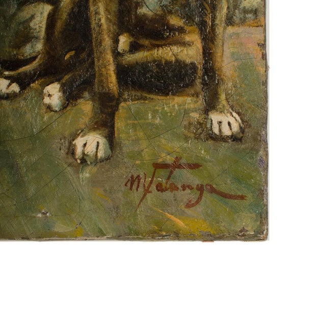 early-20th-century-two-boys-and-a-dog-figurative-oil-painting-by
