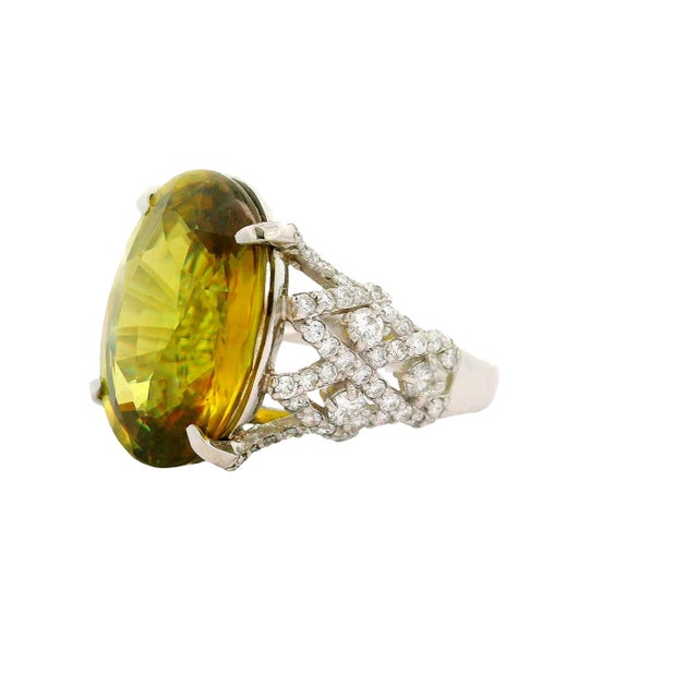 15.46 Carat Sphene Diamond Platinum Cocktail Ring, Size 6.5 For Sale In Los Angeles - Image 6 of 6