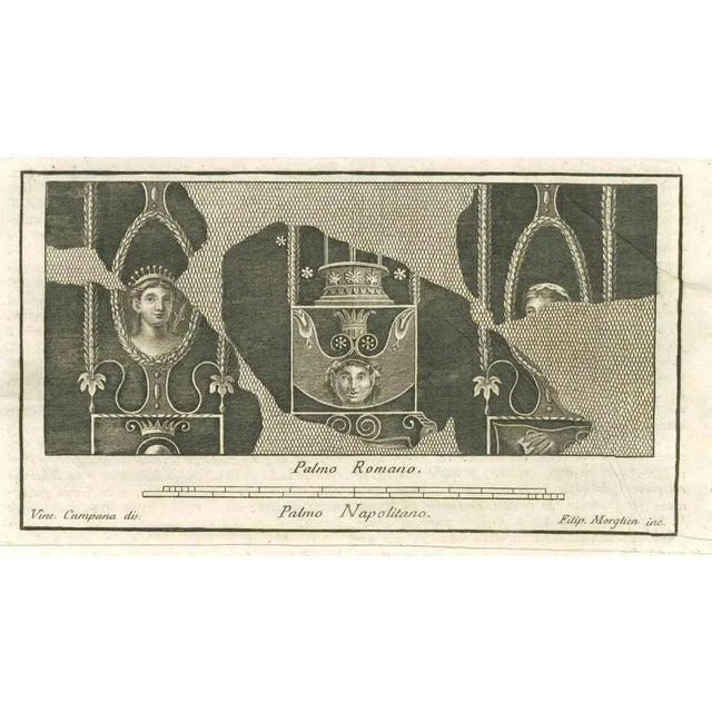 Pompeian Fresco from "Antiquities of Herculaneum" is an etching on paper realized by Filippo Morghen in the 18th Century....