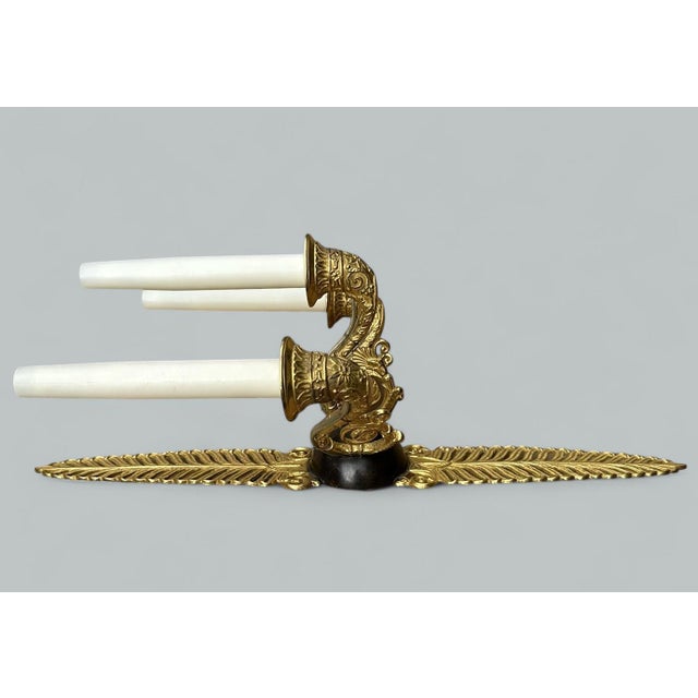 Bronze Antique Pair Ormolu Gilt Bronze Treble Light Wall Electric Sconces Appliques 19c For Sale - Image 8 of 10