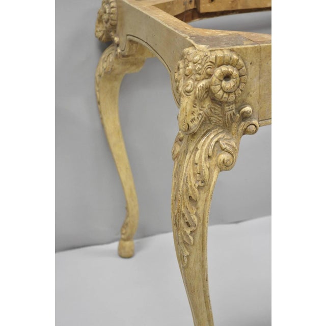 Vintage Italian Regency Rams Head Carved Hoof Foot Console Table Base For Sale - Image 9 of 15