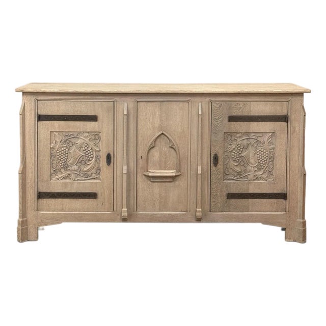 Antique Gothic Revival Stripped Oak Buffet For Sale