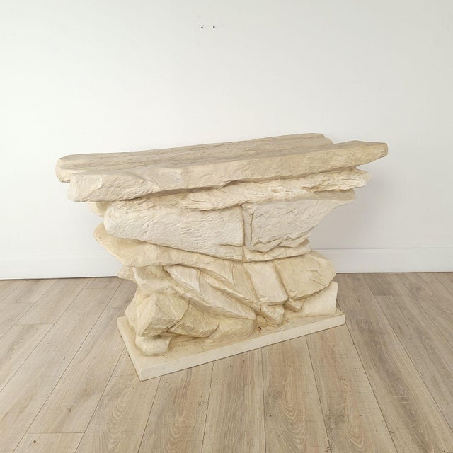 Faux Stacked Stone Console by Sirmos, Circa 1970 For Sale - Image 4 of 8