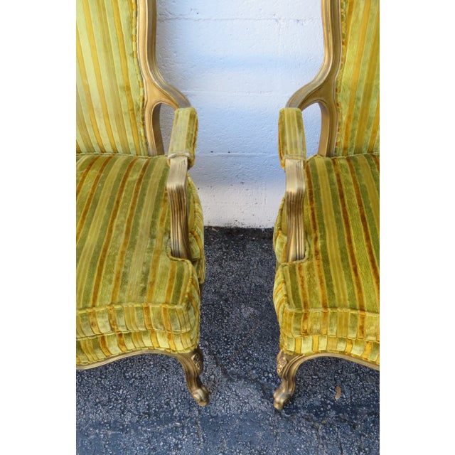 Modernage Modernage French Painted Gold Large Side Accent Chairs a Pair For Sale - Image 4 of 12
