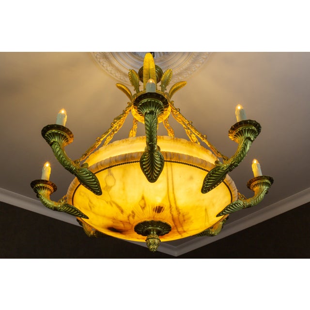 Large Empire Style Alabaster and Bronze 16-Light Chandelier, 1920s For Sale - Image 13 of 18