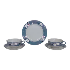 Lusterware Japan Porcelain Hand Painted Blue Cherry Blossom 5 Pc Tea Set