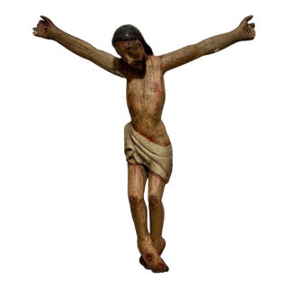 23" Antique Spanish Colonial Crucified Christ Santos Sculpture For Sale