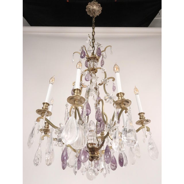 Mid 20th Century Louis XV Amethyst & Clear Rock Crystal Bronze Chandelier For Sale - Image 15 of 16