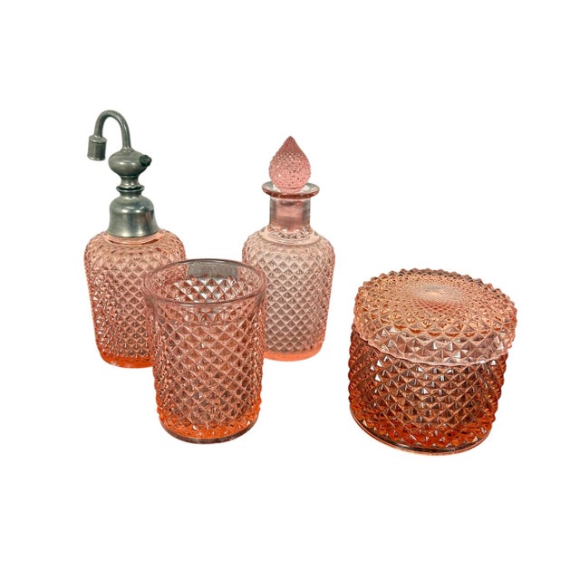 Vintage Pink Pressed Glass Bathroom Vanity Set, 1960s, Set of 4 For Sale - Image 13 of 13