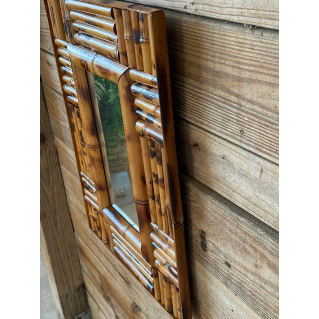 Vintage Boho Coastal Bamboo Wall Mirror With Sculptural Cut Bamboo Frame For Sale - Image 4 of 10
