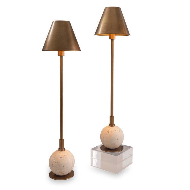 Boston Brass/Cream Buffet Lamp, Set of 2 For Sale - Image 9 of 9