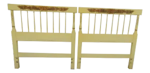 Hitchcock Cream Stencil Decorated Twin Headboards - a Pair