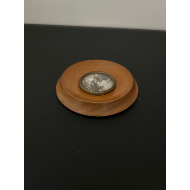 Vintage Spanish Pastoral Wall Plaque, Small Wood Framed Medallion With Metal Inset, 4.875" Round For Sale In New York - Image 6 of 8