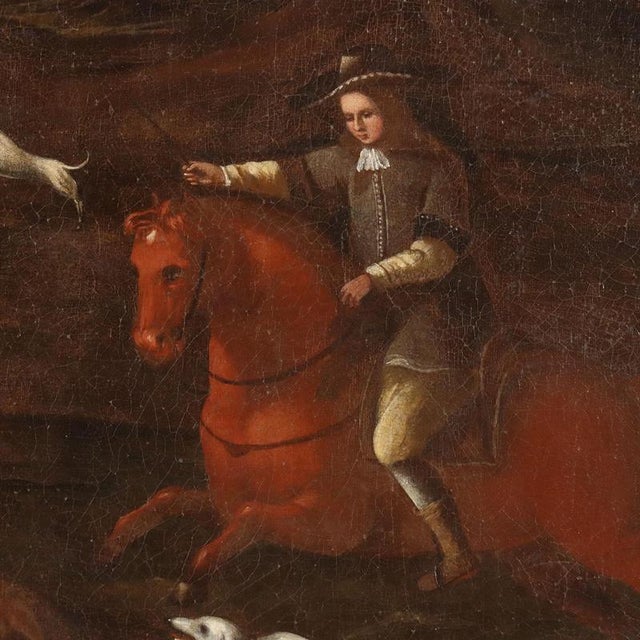 Hunting Scene, 1700s, Oil on Canvas, Framed For Sale - Image 7 of 12