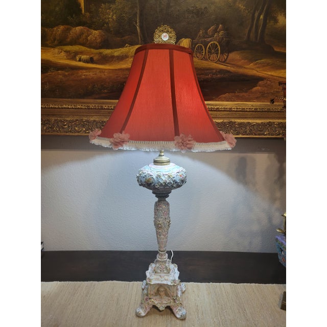 French Mid 20th Century Collectible Capodimonte Beautiful Lamp For Sale - Image 3 of 12