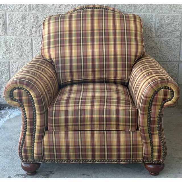 Ethan Allen Ethan Allen Upholstered Club Chair With Ottoman For Sale - Image 4 of 12