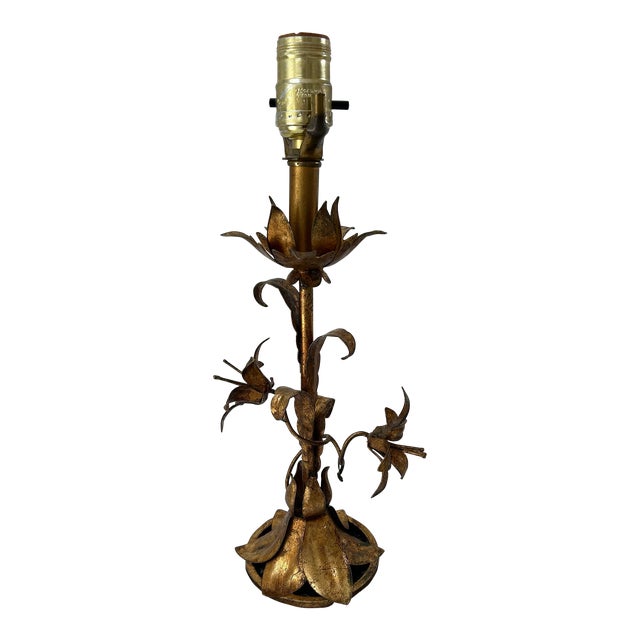 Italian Gilt Tole Table Lamp Mid Century For Sale