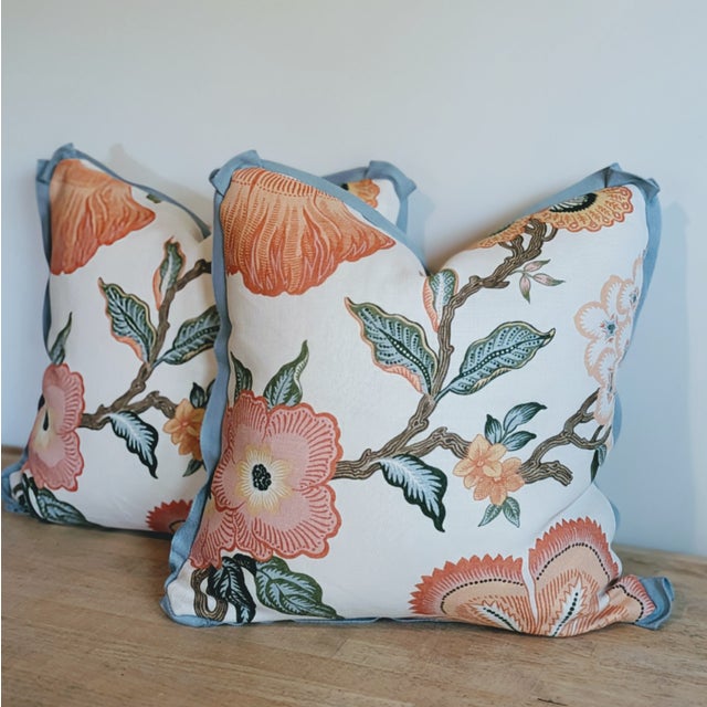Schumacher Hothouse Flowers in Sunshine colorway featured bold florals in corals, pinks, greens and blues. Print is front...