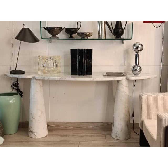 Stone Eros Series White Carrara Marble Console Table attributed to Angelo Mangiarotti, Italy, 2000s For Sale - Image 7 of 9