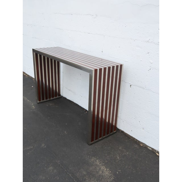 Mid Century Modern Two Tone Chrome and Wood Narrow Console Library Table 6404 For Sale In Miami - Image 6 of 16
