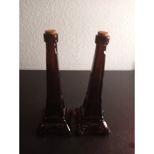 1980s Amber Art Glass Eiffel Tower Figurine Decanters - Set of 2 For Sale - Image 5 of 5