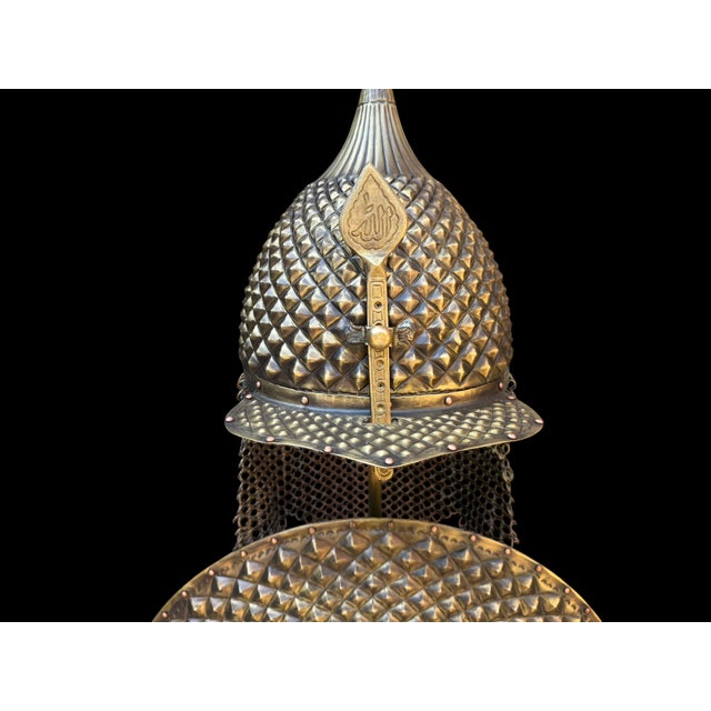 Large Hand Hammered Brass Helmet Shield Set For Sale - Image 12 of 15