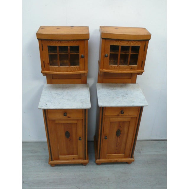 Biedermeier Nightstands with Marble Tops, Germany, 1880s, Set of 2 For Sale - Image 3 of 11