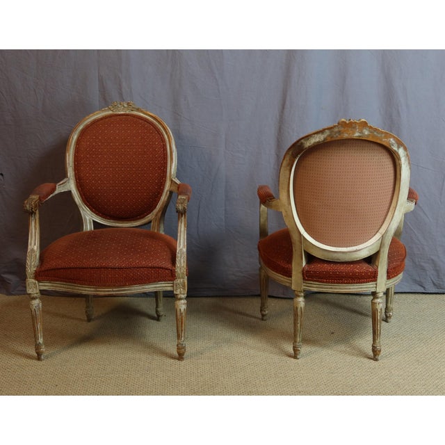 Red Louis XVI Cabriolet Armchairs, 1920s, Set of 7 For Sale - Image 8 of 11