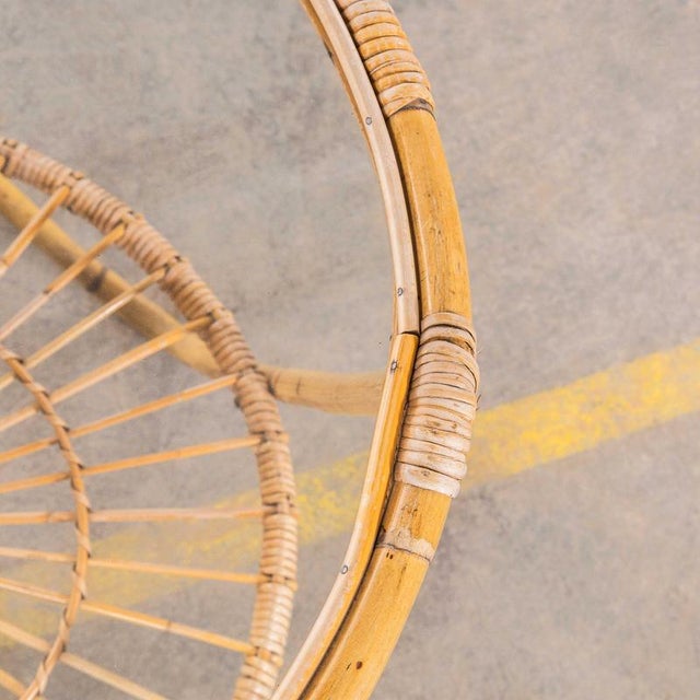 1950s Small Round Rattan Table with Glass Top, 1950s For Sale - Image 5 of 9