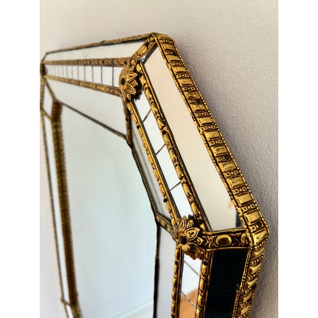 Vintage Spanish Venetian-Style Wall Mirror, Octagonal Brass, 1980s Hollywood Regency For Sale - Image 6 of 9