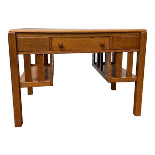 1920s Antique Stickley Style Quartersawn Oak Arts and Crafts Writing Desk With Built in Bookcase For Sale