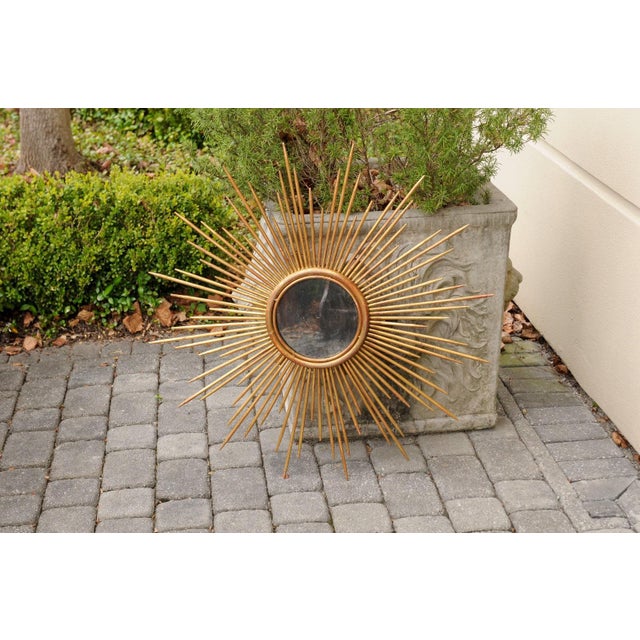 Vintage French Gilt Metal Sunburst Flush Mount Light Fixture from the 1950s For Sale - Image 4 of 11