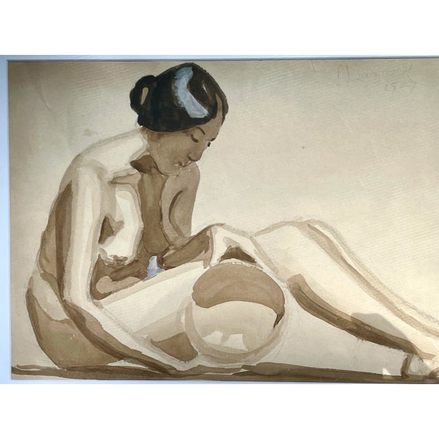 Original Vintage Watercolor Painting of a Nude Hopi Native American Indian With Pottery by Anne Neumark 1929 For Sale - Image 4 of 8