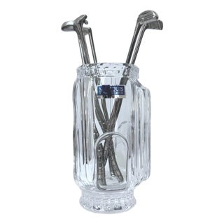 Marquis Waterford Crystal Golf Bag Holder W/ 6 Silver-Plated Golf Club Stirrers Made in Germany For Sale