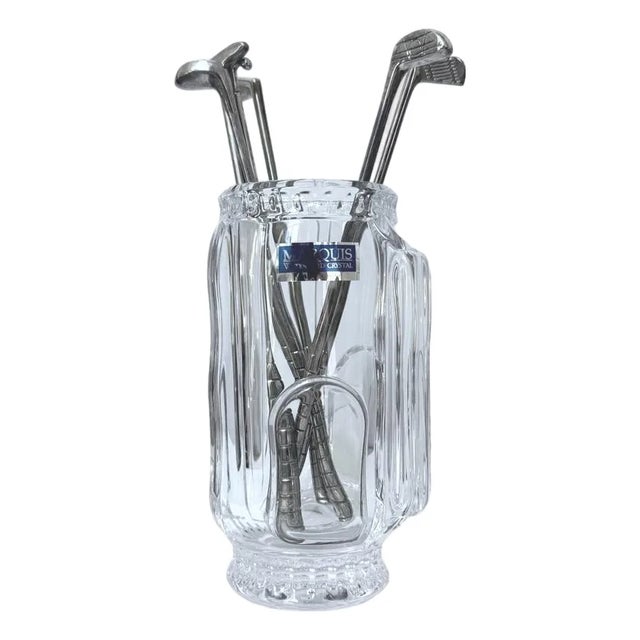 Marquis Waterford Crystal Golf Bag Holder W/ 6 Silver-Plated Golf Club Stirrers Made in Germany For Sale