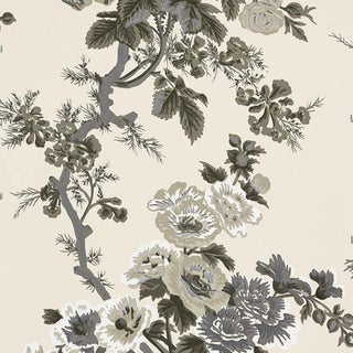 Schumacher Pyne Hollyhock Wallpaper in Charcoal