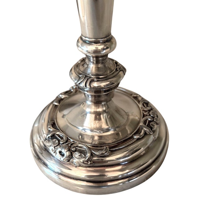 Mid 20th Century Pair of Silver Candelabras With Floral Detailing, France, Mid-20th Century. For Sale - Image 5 of 11