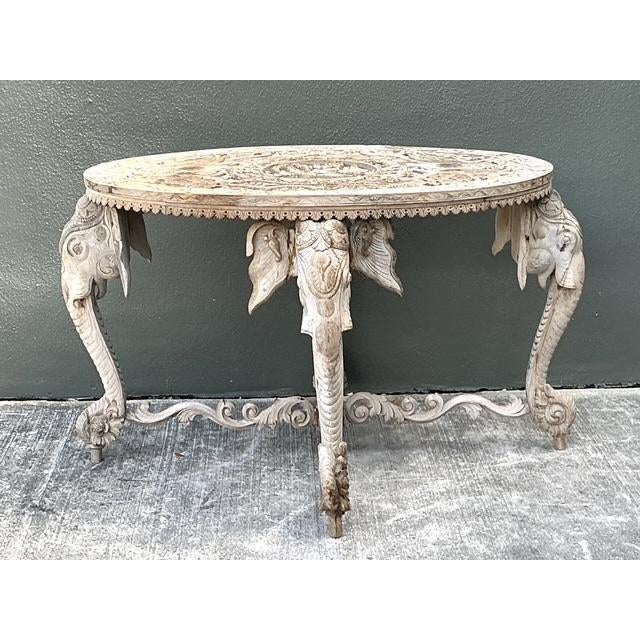 English Vintage Hand Carved Elephant Side Table For Sale - Image 3 of 13