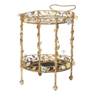Hollywood Regency, Bar Car, Gilt Metal, Porcelain, Usa, 20th C. For Sale