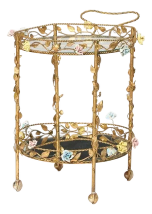 Hollywood Regency, Bar Car, Gilt Metal, Porcelain, Usa, 20th C.