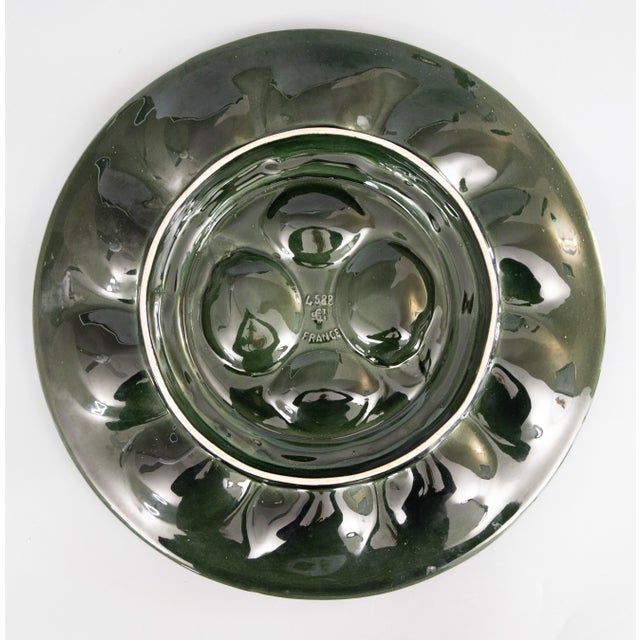 Large Antique French Saint Clément Majolica Green & Yellow Lemon Wedge Oyster Platter For Sale - Image 4 of 5