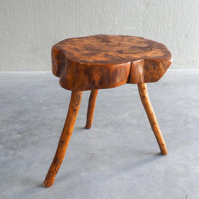 Brutalist Vintage French Elm Wood Trunk Side Table, 1960s For Sale - Image 3 of 18
