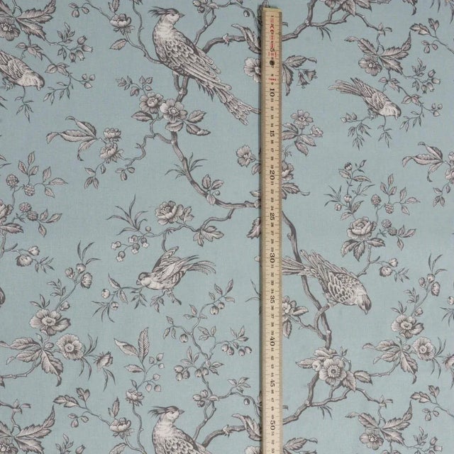 Not Yet Made - Made To Order Isabelle Bird Toile Sky Cotton Double Width Fabric - Sample For Sale - Image 5 of 5