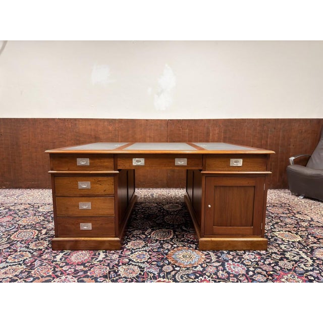 Large English Chesterfield Partners Desk For Sale - Image 3 of 18