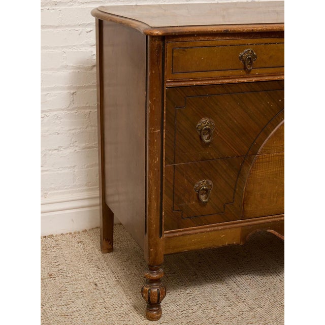 Wood Vintage Art Deco Waterfall Dresser With Decorative Inlay and Ring Pulls For Sale - Image 7 of 12