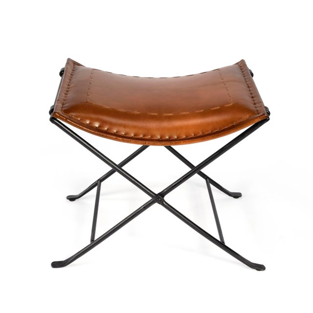 Brown Melton Leather 21.5"W Stool, Medium Brown For Sale - Image 8 of 8